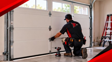 Red Crest technician fitting a new sectional garage door